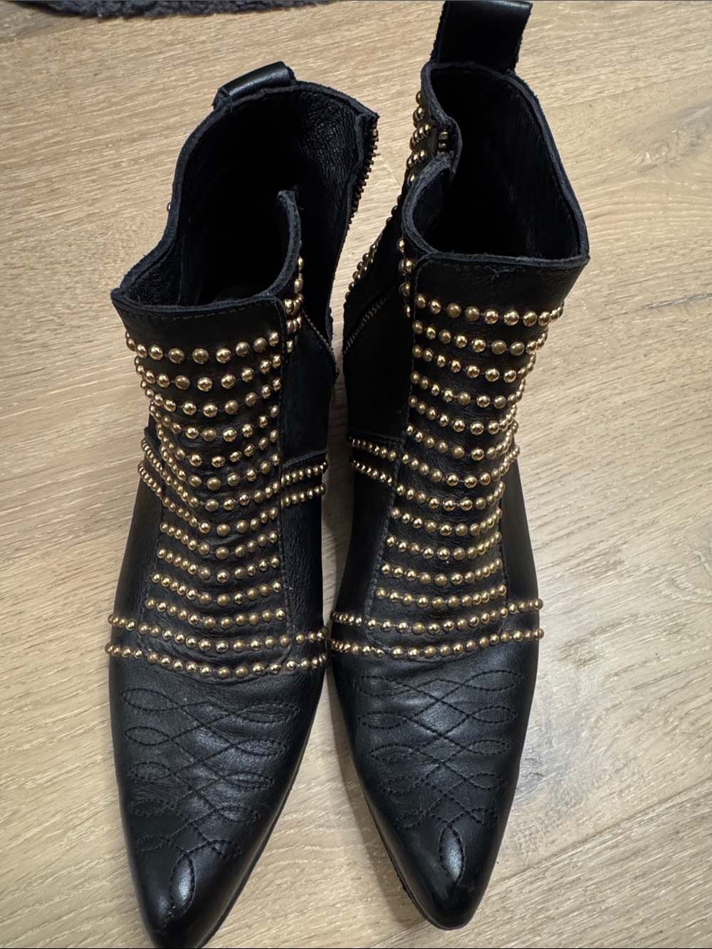 Black ANNIE BING Studded Pointed Toe Ankle Boots - Women size 38